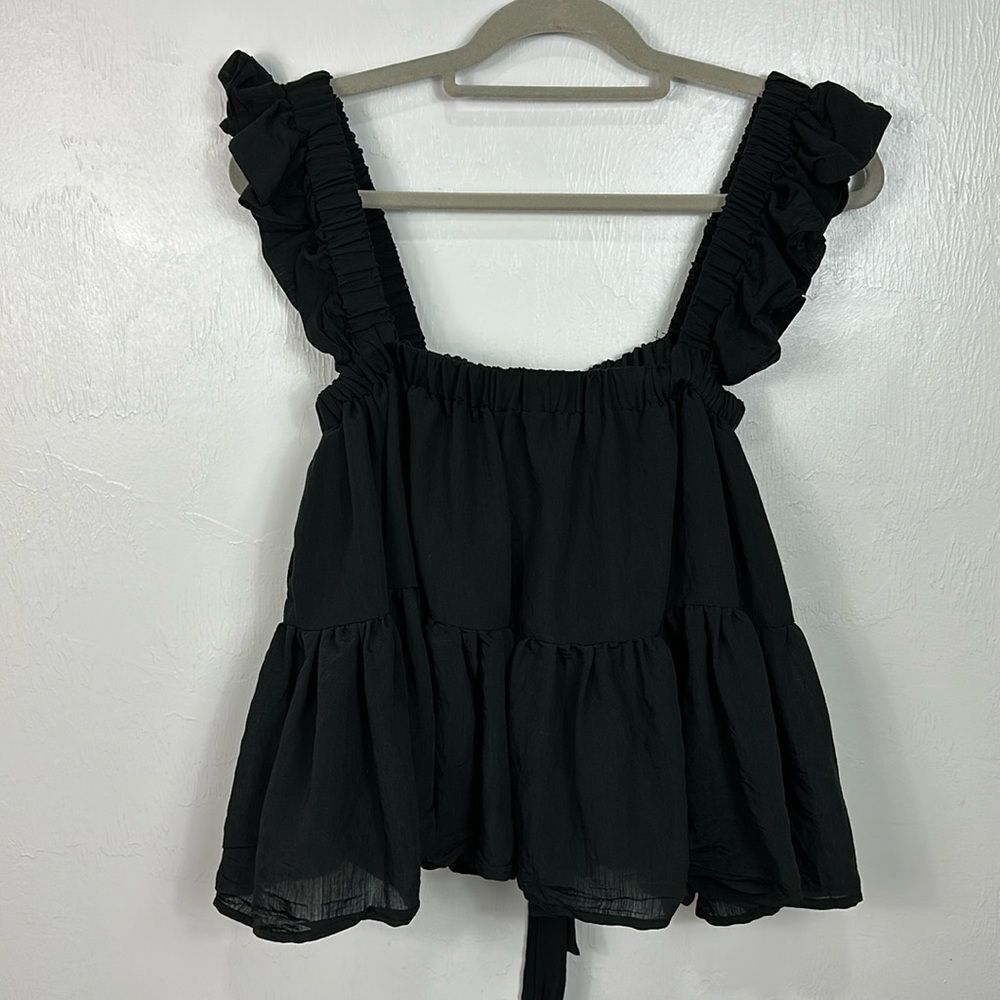 Altar’d State Black Sleeveless Ruffle Babydoll Crop Top Size S